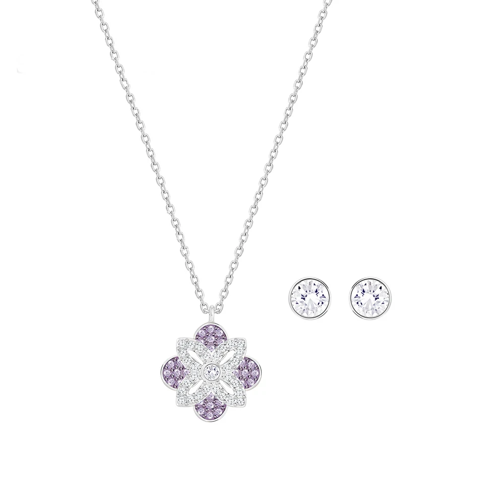 

SWA RO 2019 Duo Gourmet Romantic Clover Model Necklace Earring Set Original Lady Jewelry Anniversary Wedding Free Shipping