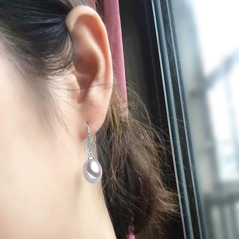 2017 new style 100% natural freshwater pearl drop earrings 8-9mm real pearl 925 sterling silver zircon jewelry for women girls