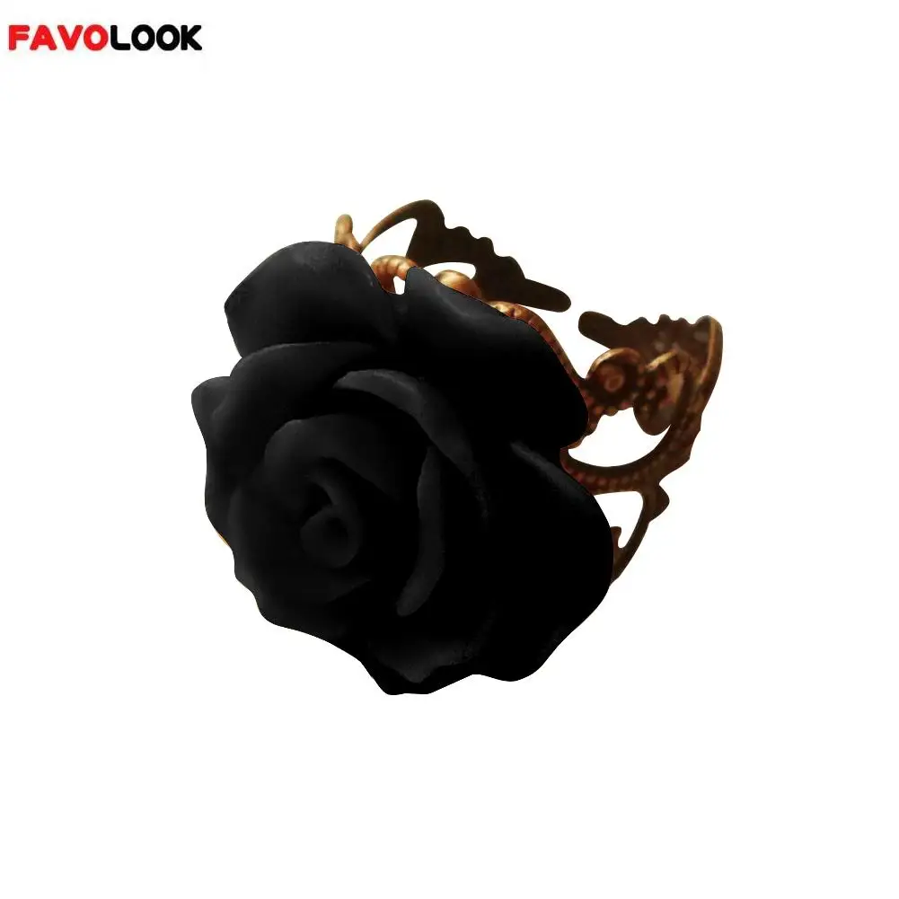 

New Arrival Colorful Resin Rose Hollow Out Flower Ring Opening Resizable Gothic Finger Ring Vintage Jewelry for Women