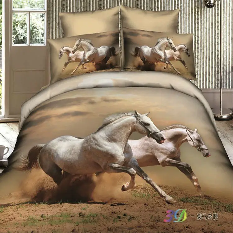 white running Horse animal 4pcs bedding set 3d luxury 100 Cotton Queen