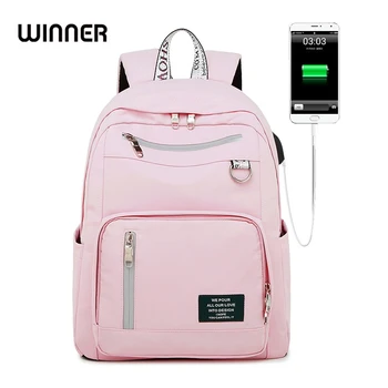 

WINNER New Solid Color Printing USB Charging Backpack Women Anti Theft Travel Bagpack Laptop School Backpack For Teenage Girls