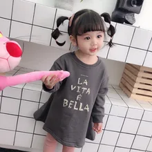 Г. корейский стиль, милые толстовки с длинными рукавами и надписями, платья для маленьких девочек, детские хлопковые повседневные топы, одежда с капюшоном