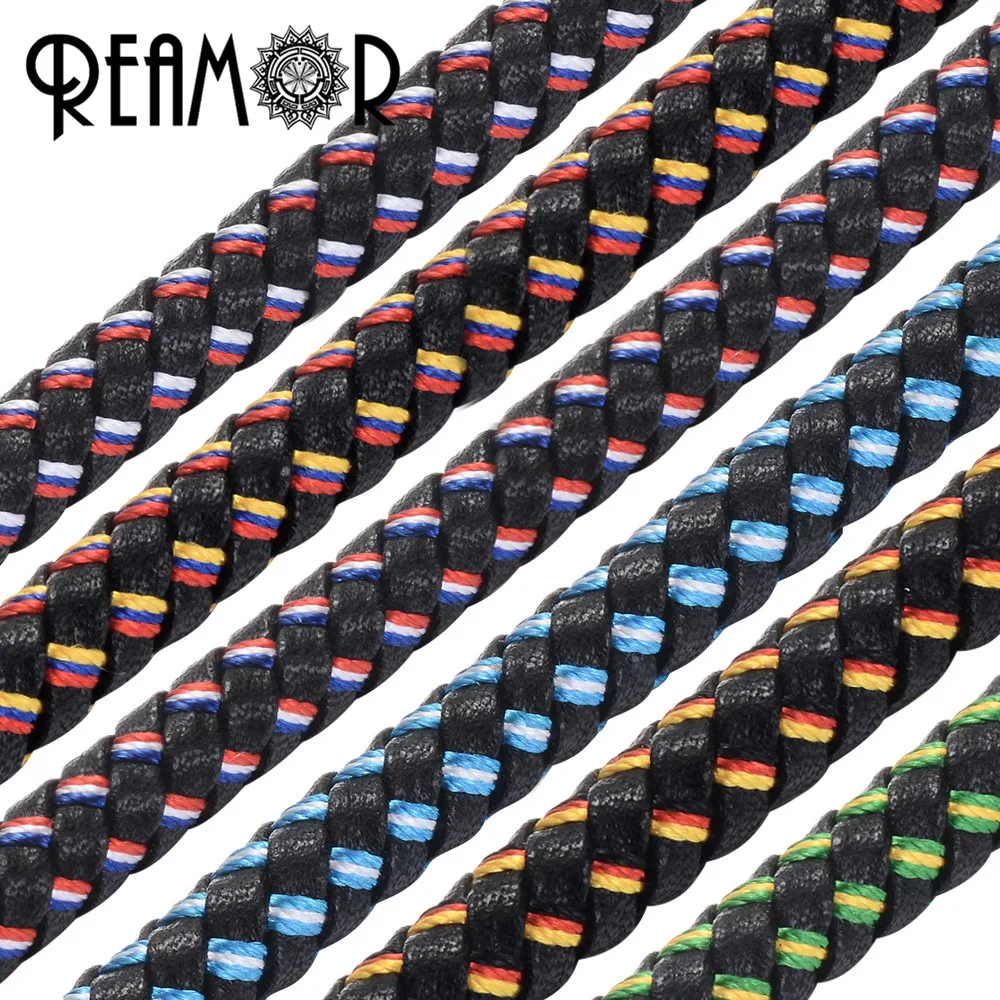 

REAMOR 1M 8mm Genuine Leather Braided Leather Cord Flag Pattern Rope for Handmade Necklace Bracelet DIY Jewelry Accessories