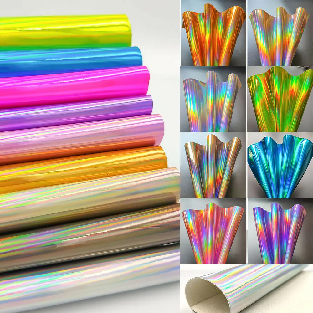 Hologram Iridescent Rainbow Mirrored Faux PU Leather Synthetic Laser Leatherette Fabric Craft Cloth DIY Bows Making Earring