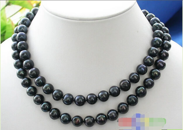 

FREE SHIPPING>>>@@ > p2022 32" 10mm black ROUND FRESHWATER PEARL NECKLACE ^^^@^Noble style Natural Fine jewe &