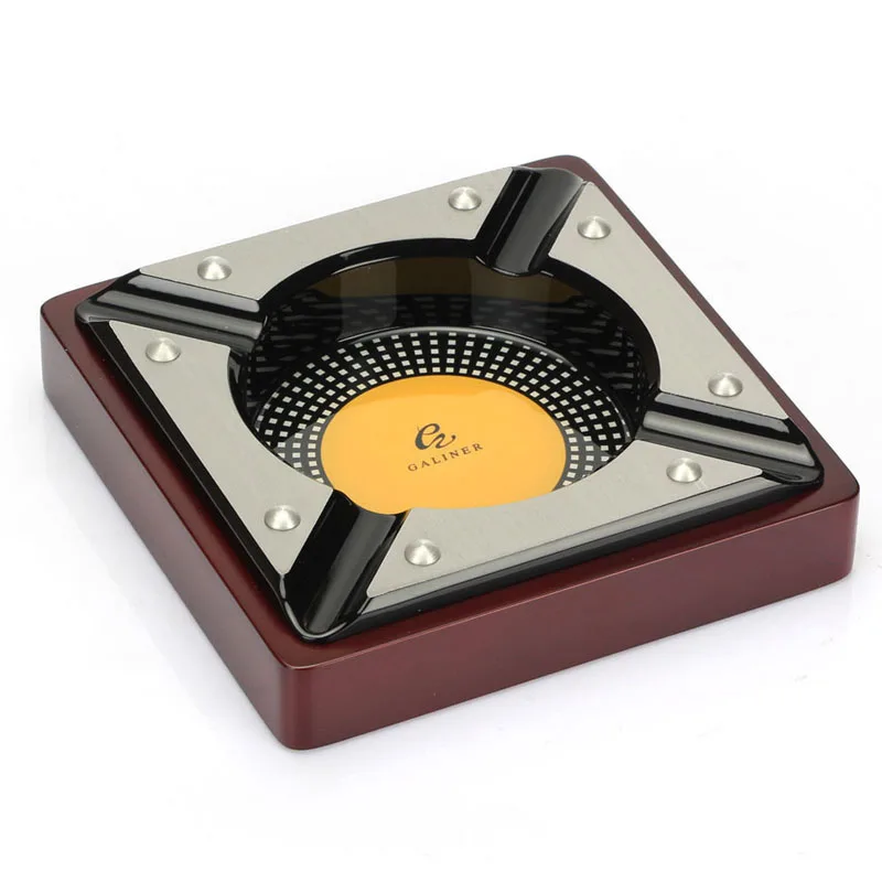 

GALINER Square Cigar Ashtray Red Wood Tobacco Cigarette Ashtray Home 4 Cigars Holder Cigar Accessory
