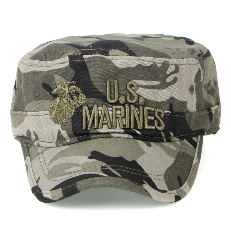 Лето армейские кепки Для мужчин морская пехота США письмо с камуфляжным принтом Casquette армия плоские крышки зеленый хлопчатобумажная бейсболка - Цвет: camouflage