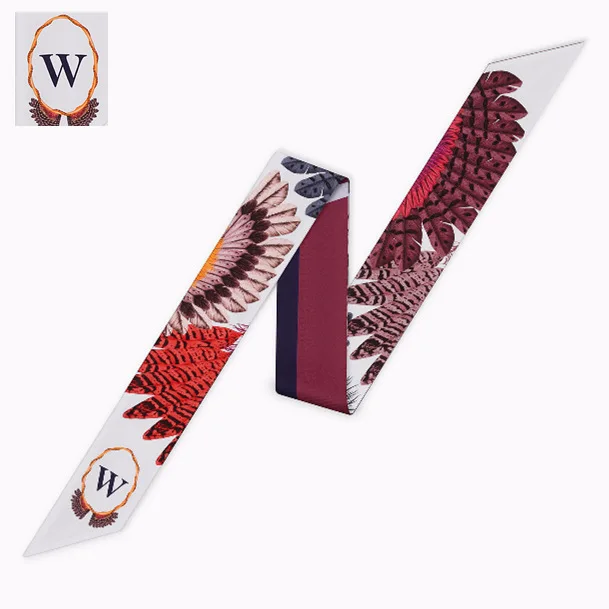 На продажи 26 букв шарф дизайн печати Для женщин шелковый шарф моды глава бренда маленький галстук мешок ленты созвездие шарф - Цвет: Letter W