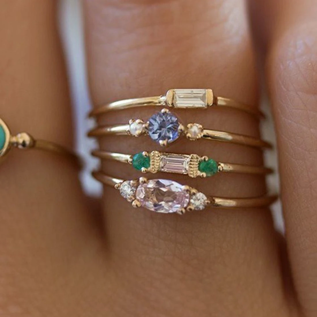 

Fashion 4pcs/set Colorful Stone Gold Bohemian Boho Ring Set for Women Summar Jewelry 2018 New