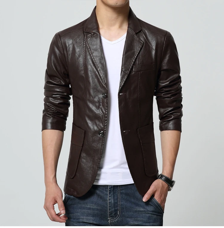 

Plus Size 3XL 4XL 5XL 6XL Mens Soft Pu Blazer Hombre Casual Man Slim Fit Blazer High Quality Leather Jacket Coat Terno Masculino