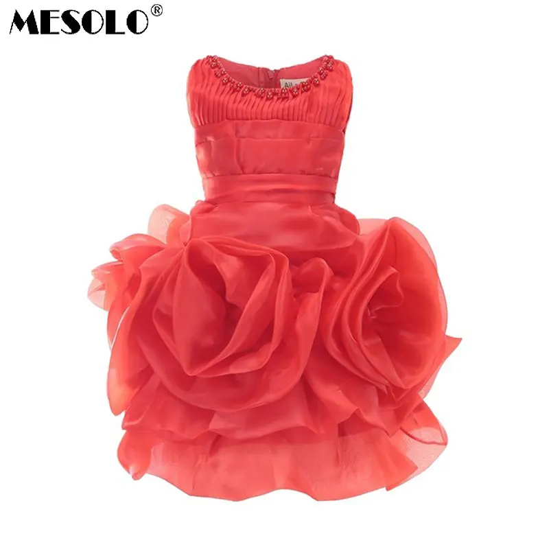 MESOLO Платье для девочек Лето г. платье принцессы для девочек круглый воротник жемчужное платье без рукавов Свадебное Платья для младенцев