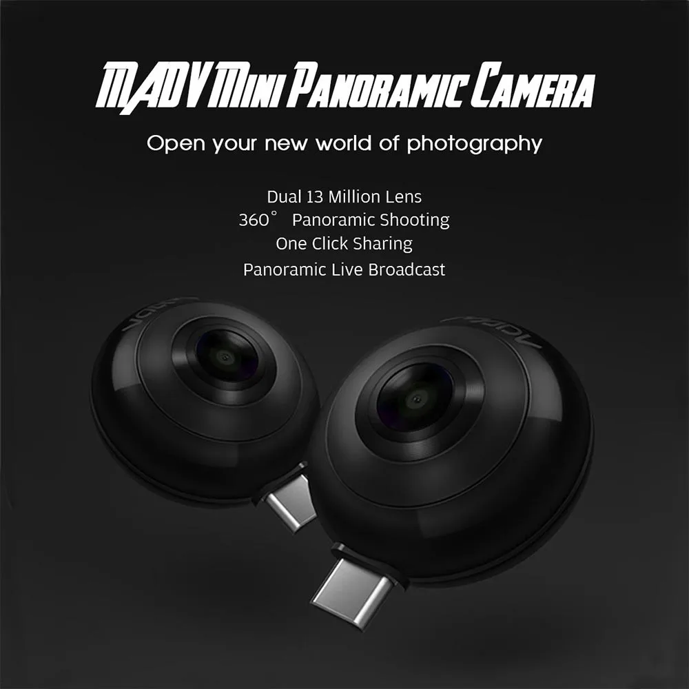 

Original Camera Xiaomi MADV Mini Panoramic Camera 5.5K HD VR CMOS Sensor Live Stream13MP Lens for Android 360 Degree Shooting