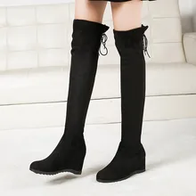 2019 Moda Toe Over-the-Knee Boots Plataforma Aumentou Ao Longo do Trecho Elástico Das Mulheres Desfile de Moda de Coxa esticar Sapatos de Inicialização