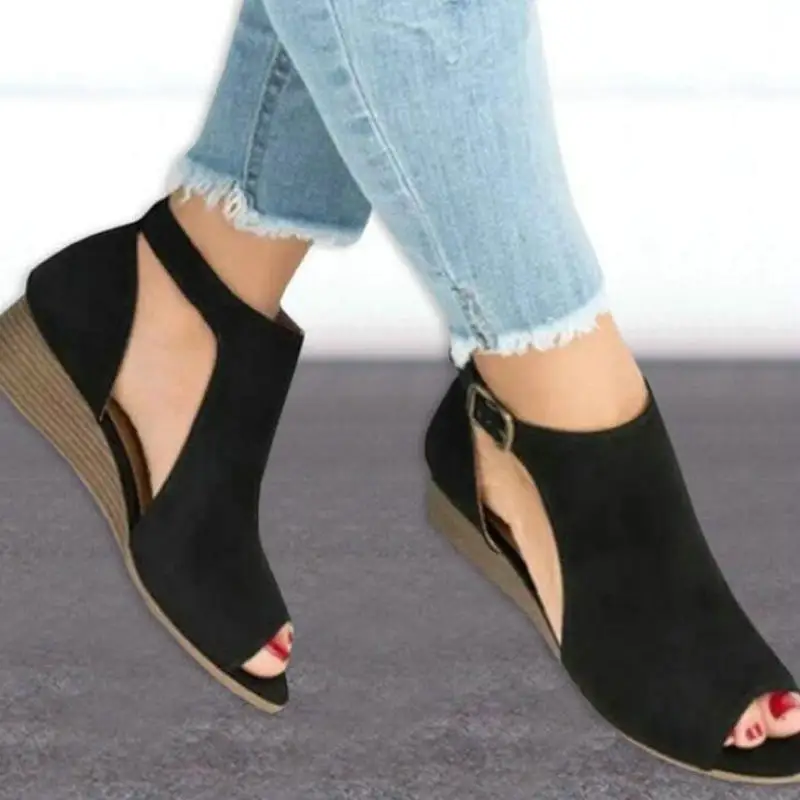 

Women Sandals 2019 New Wedges single Shoes For Women Summer Sandals Casual buckles Sandals Shoes Female Wedge Roman Sandals
