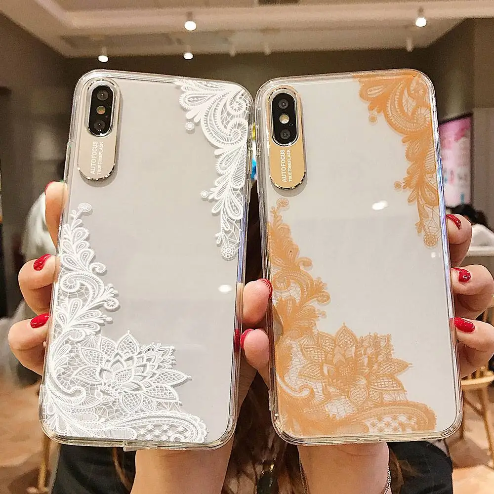 Чехол из ТПУ для iPhone X XS XR Xs 8 Plus 7 чехлы 6 6S мягкий модный чехол телефона с кружевным