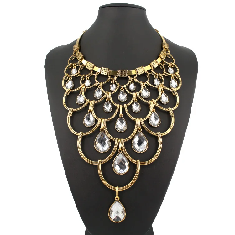 Luxury multi layer crystal pendants necklaces 2 color baroque dinner