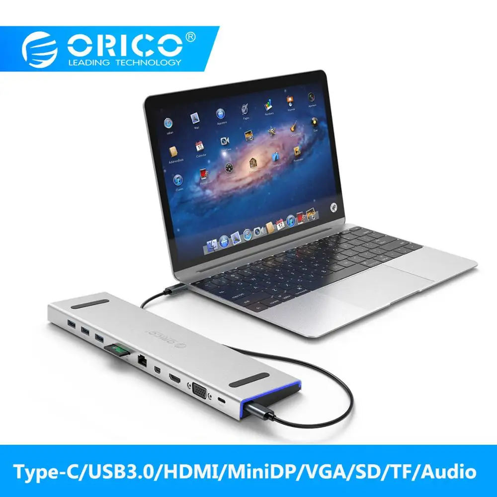 ORICO type-C Многофункциональная док-станция 3 порта USB3.0 интерфейс концентратор Алюминиевый сплав PD Зарядка для ноутбука док-станция