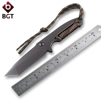 

BGT Hunting Camping Survival Knife D2 Steel Titanium Surface Pocket Utility Tactical Combat Knives Outdoor Portable EDC Tools