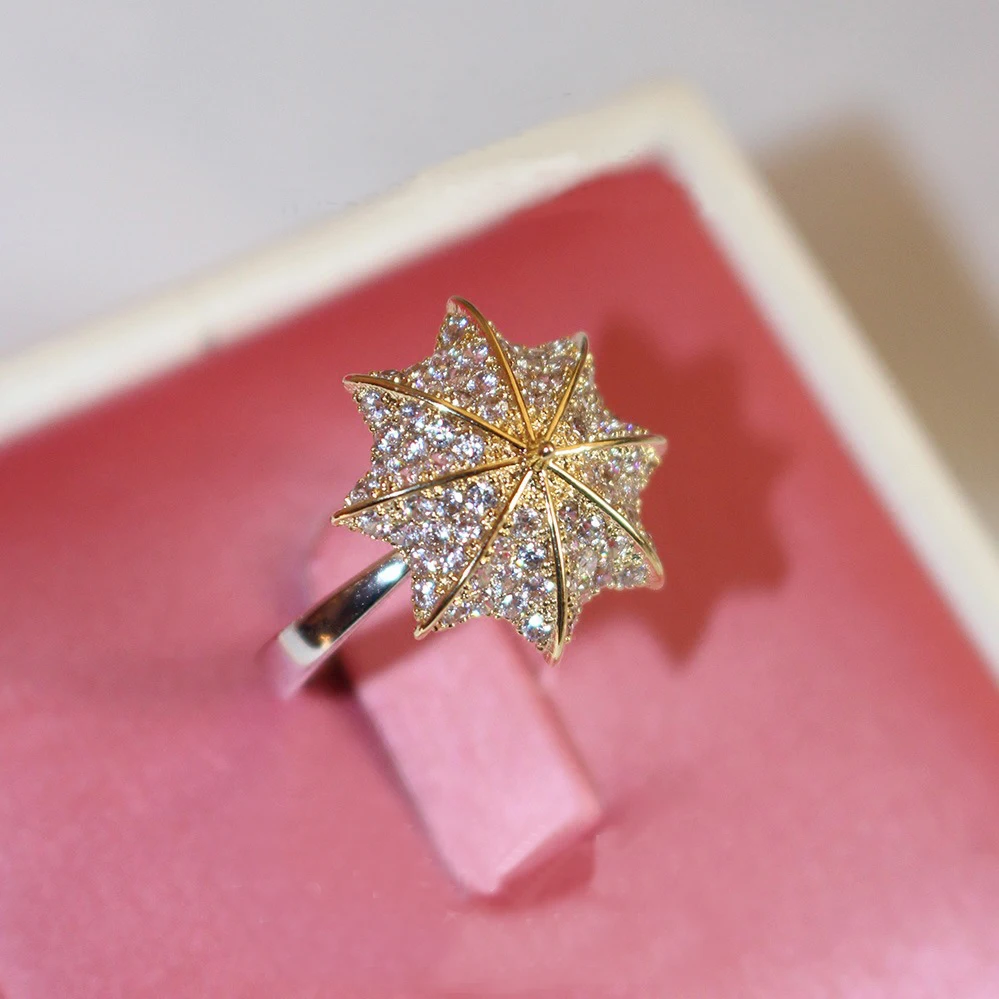 

Will Rotate The Ring Full of Zircon Micro-inlaid Gold and Silver Umbrella Ring Jewelry Size 6-10