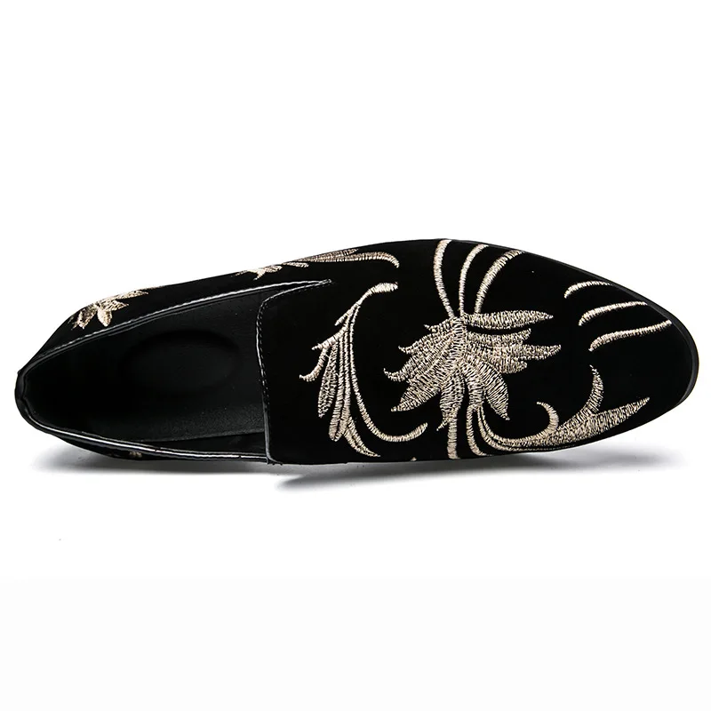 Итальянские дизайнерские мужские кожаные туфли-лоферы; мужская повседневная обувь на плоской подошве; черные цветочные Мокасины с вышивкой; ; размеры 38-47