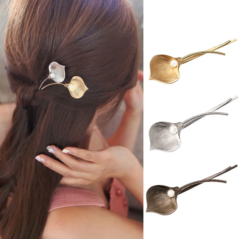

M MISM Fashion Simple Metal Flower Pearl Hairgrip For Women Girls Hairpins Hair Accessories Hair Clips Ornaments Headdress