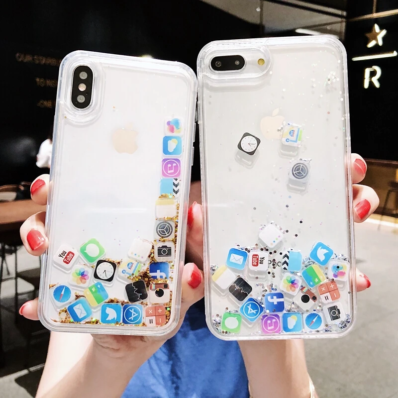 

Glitter Dnymic Case For iPhone XR X 7 XS Max 8 Plu Case Lovely Phone Case For iPhone 8 6 6S Plus 5 SE 5S X PC Hard Liquid Cases