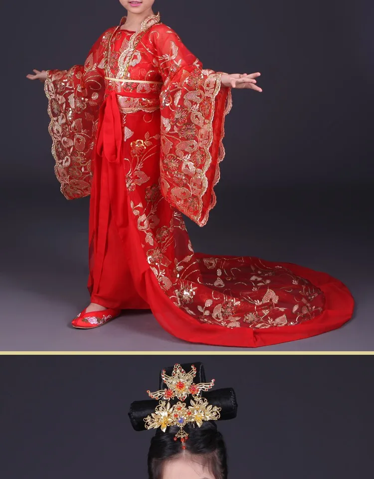 Королевский Детский костюм императрицы у зетяна костюм для девочки костюм для китайского традиционного танца детская одежда принцессы династии Тан Hanfu Tail