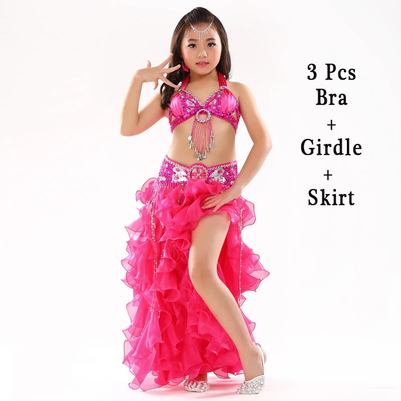 Костюмы для танца живота для девочек, детские костюмы для восточных танцев, сексуальное индийское платье, Детская танцевальная одежда для шоу, одежда для выступлений, DN1623 - Цвет: 3 Pcs