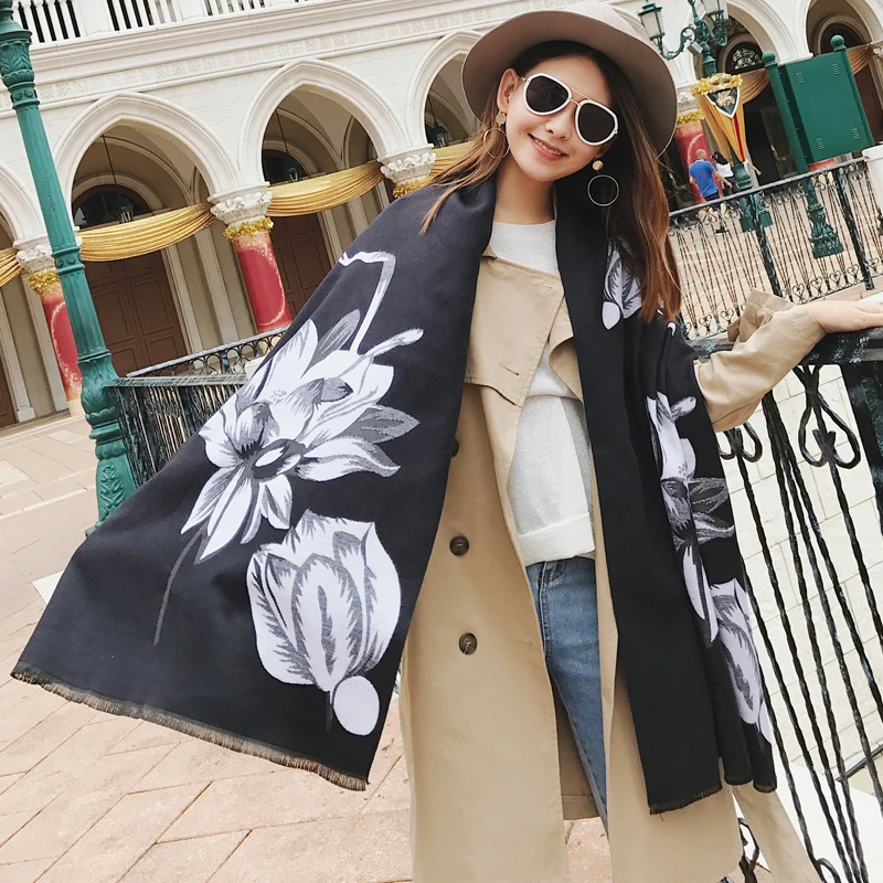 Hot Wool Winter Women Scarf Fashion Autumn Cotton Poncho Capes Warm female rainbow Striped tassel knitted Shawls soft Pashmina