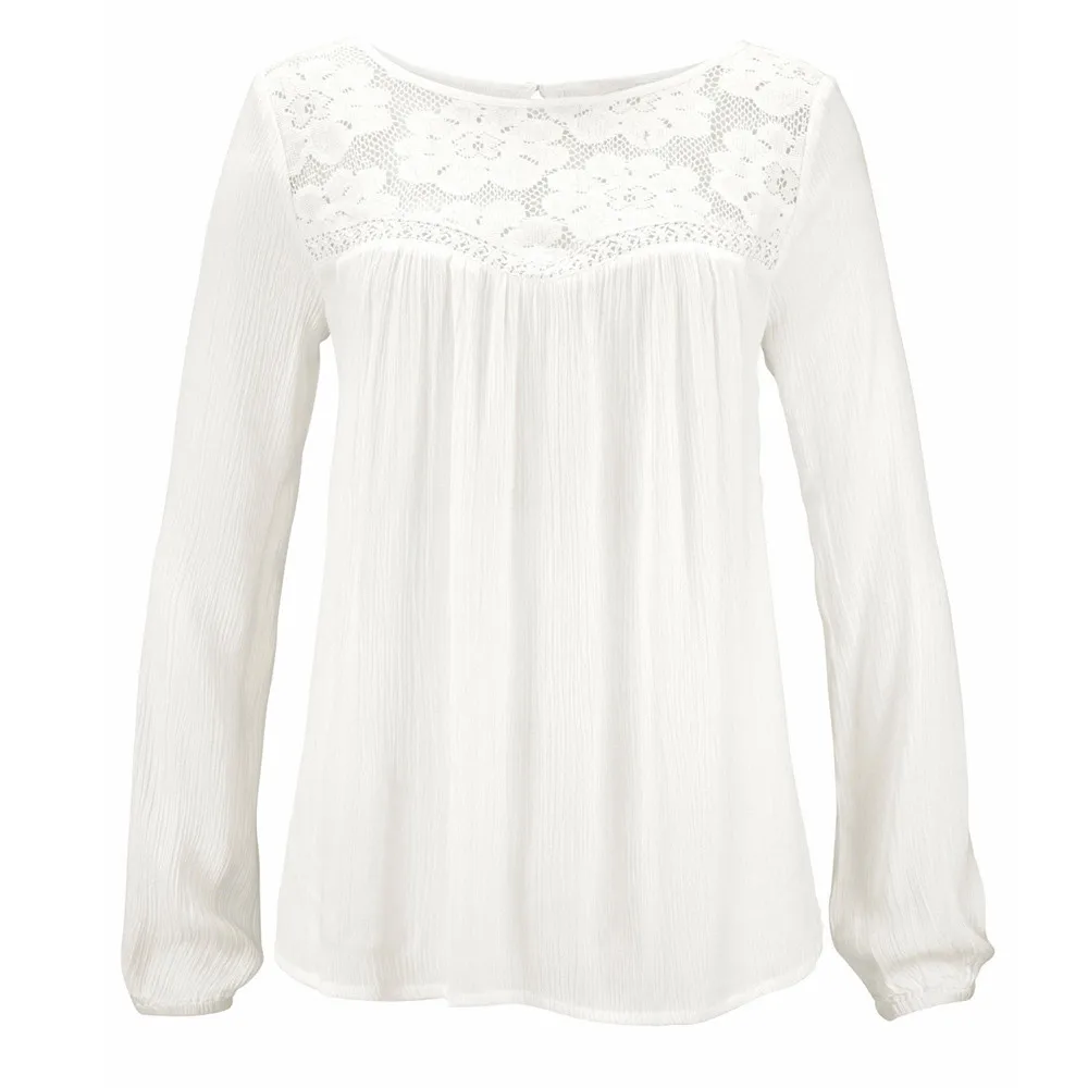 Блузки, белые кружевные блузы, рубашки для женщин, повседневные с длинным рукавом, кружевные лоскутные женские топы, блузка haut femme blusas mujer de moda L3