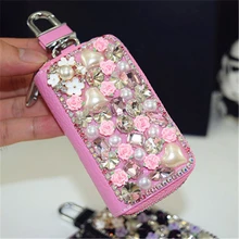 Ручная работа, Алмазный цветок, женская сумка для ключей, кожзам, ключница, держатели, автомобильные брелки, чехлы на молнии, сумка для ключей, маленькие ножки, держатель для ключей, кошелек