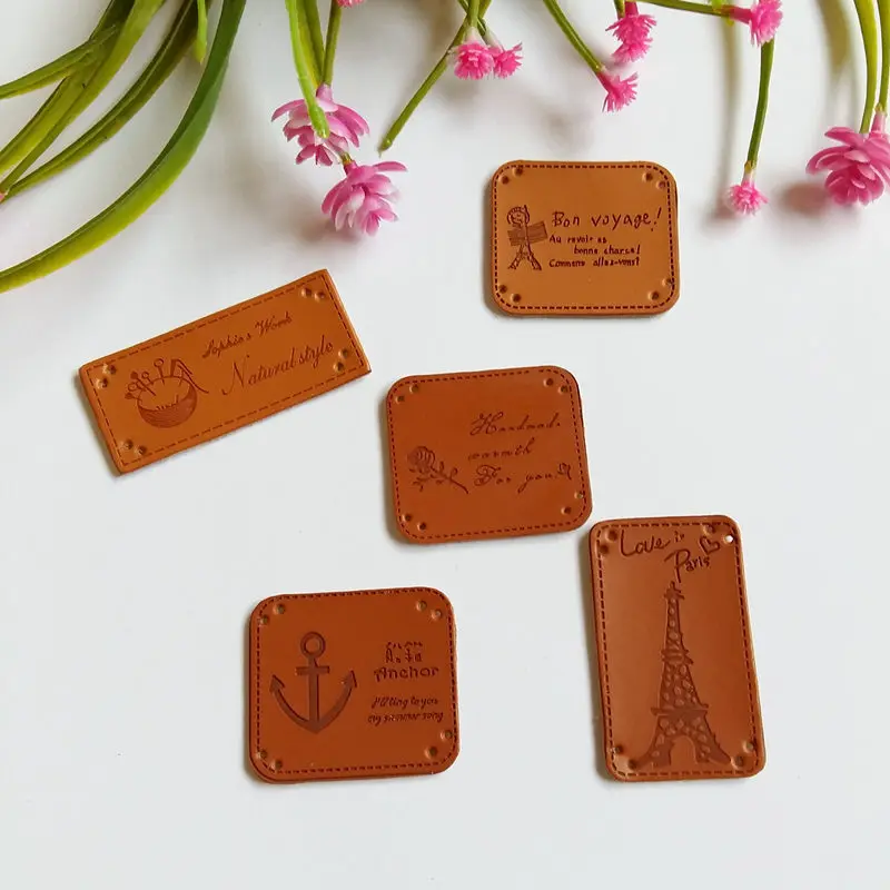 5PCS PU Leather Garment Labels Sewing Clothing Bag Label Patches DIY