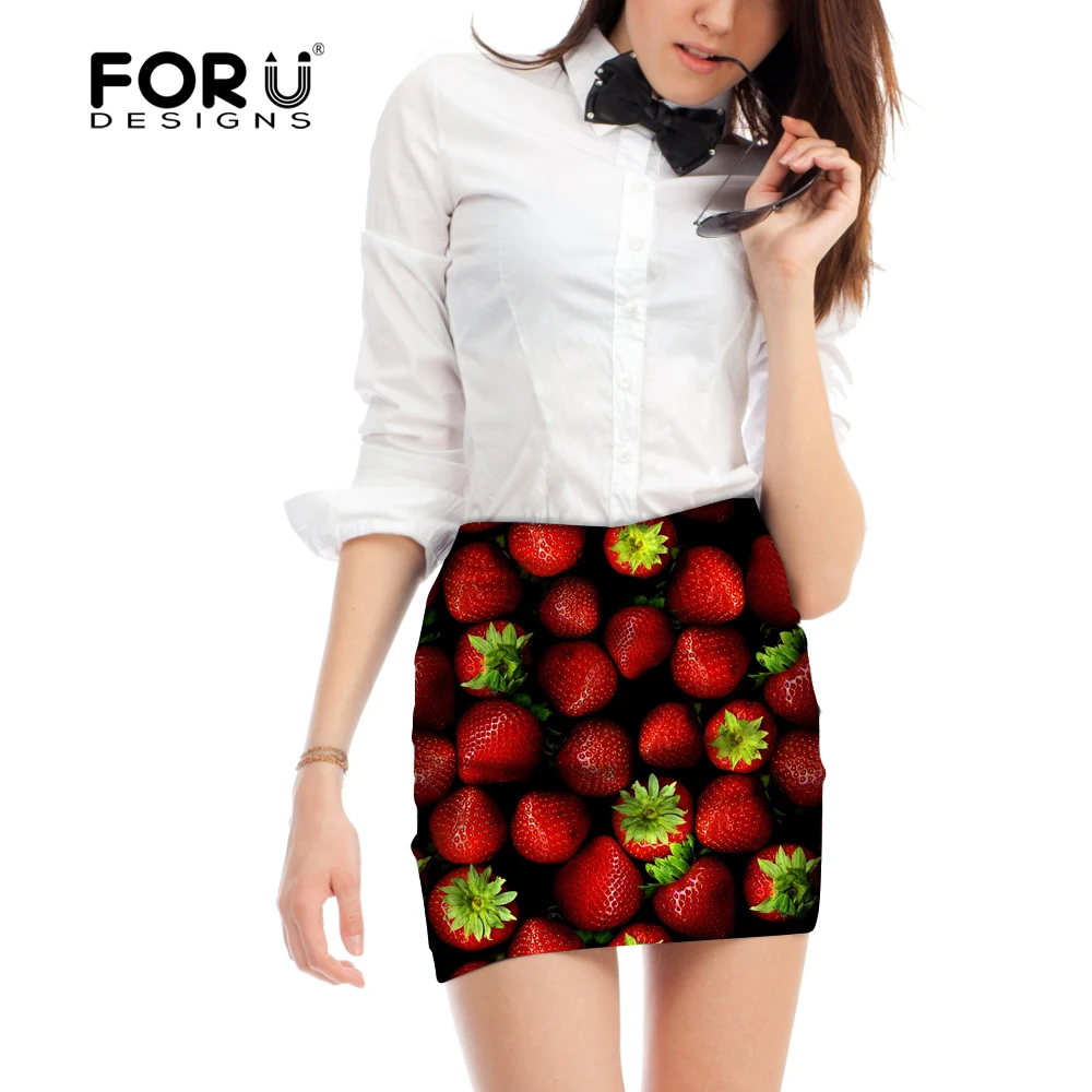 

FORUDESIGNS Funny Fruits Printing Women Skirts Mini Strawberry Printing Woman Mini Skirt Slim Hip up Summer lolita Skirts 2017