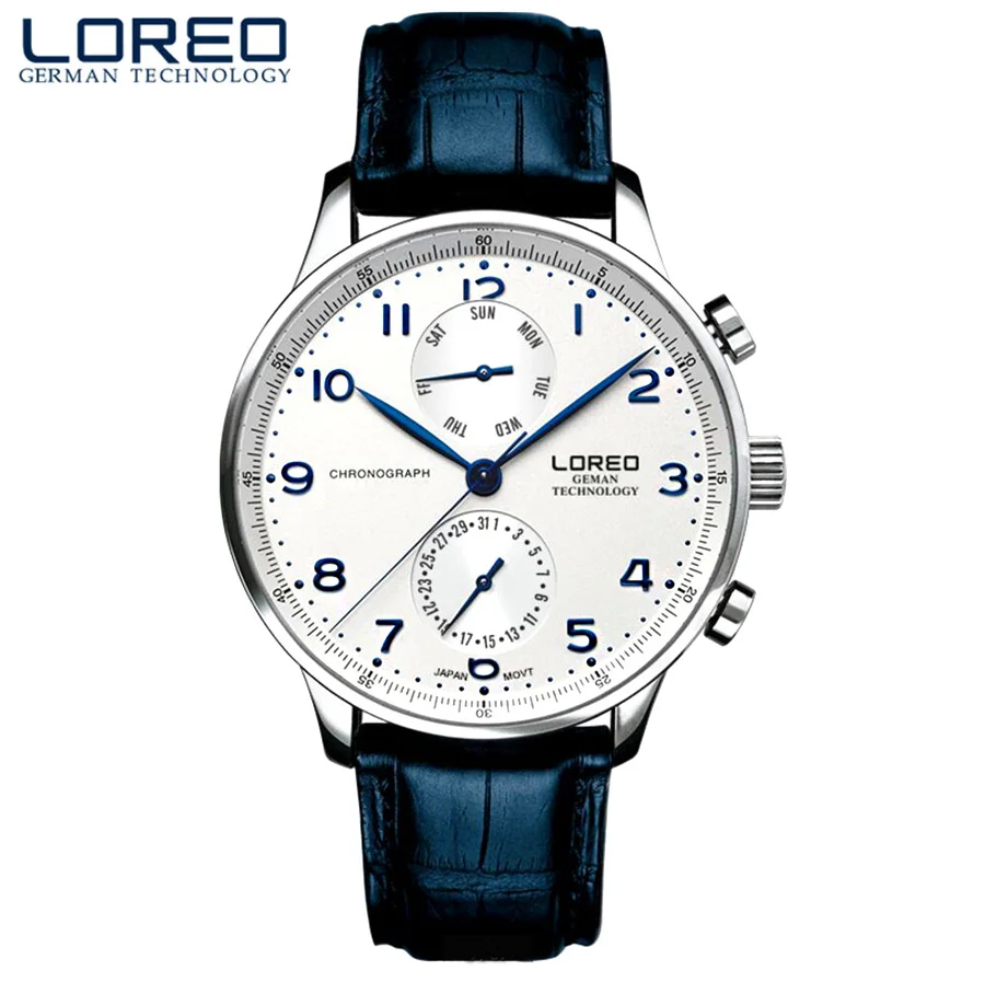 

LOREO Mens Watches Brand Luxury Leather Casual Quartz Watch Men Military Sport Waterproof Clock Diving Watch Relogio Masculino