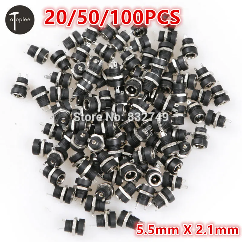 

20/50/100PCS 2 Terminal DC12V Socket Outlet Charge Power Supply Jack 5.5X 2.1mm DC Socket Charge Power Supply Jack