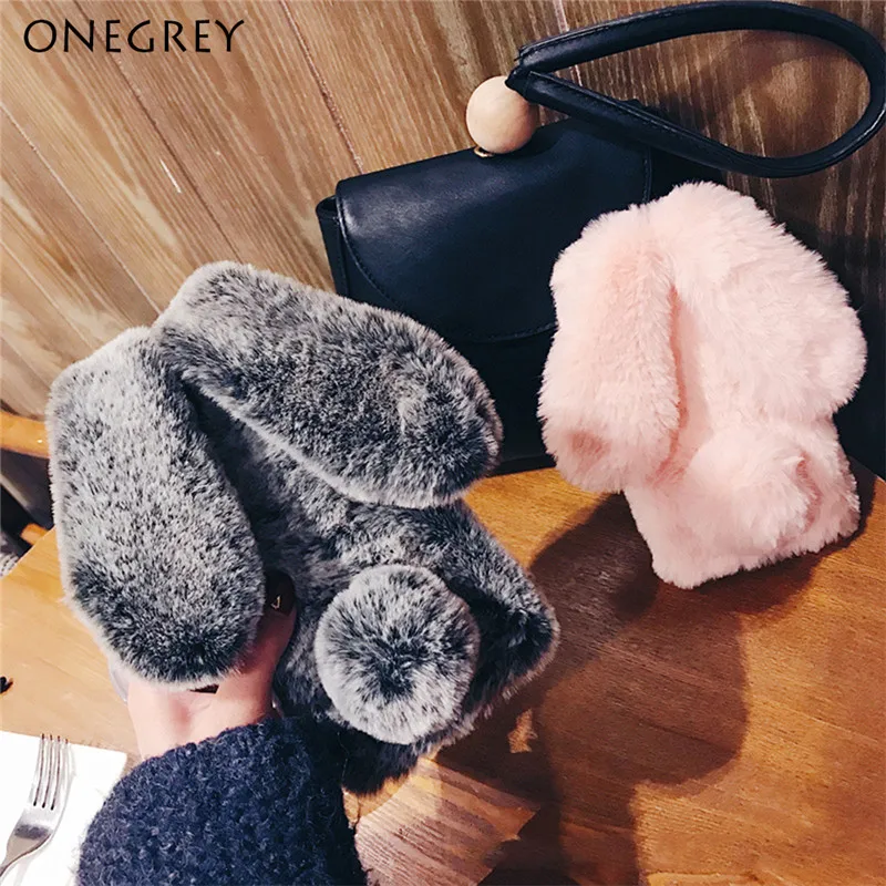 For Sumsung Galaxy S10 S9 S8 Plus S7 S6 edge Note8 Note9 Soft TPU 3D Cute Rabbit Etui Hairy Warm Fur Doll Rhinestone Plush Cases |