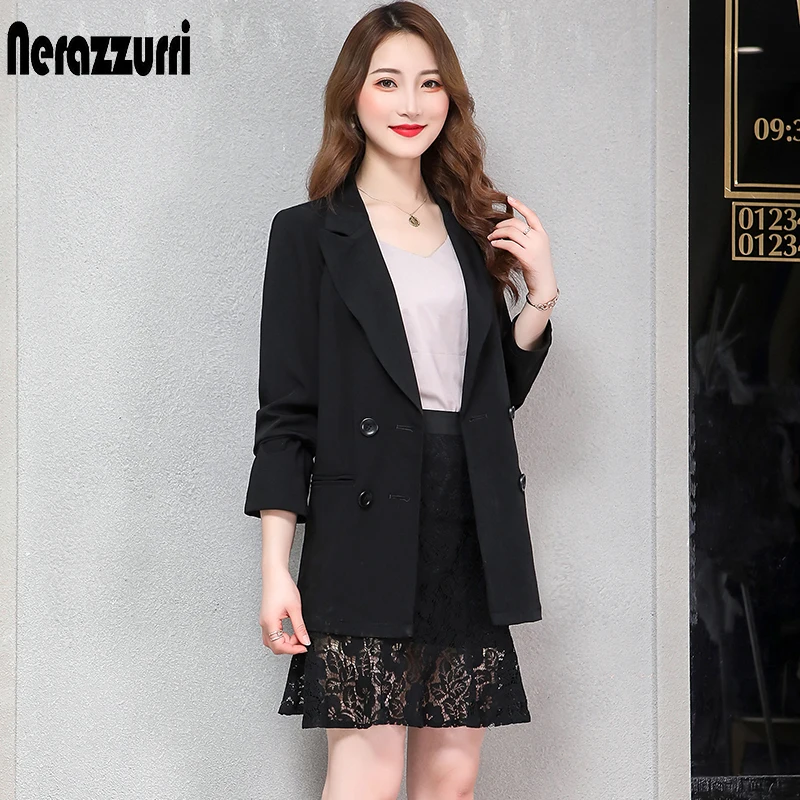 Nerazzurri ladies blazer plus size women blazers and jackets 2019 4xl 5xl 6xl 7xl slim black double breasted work office jacket