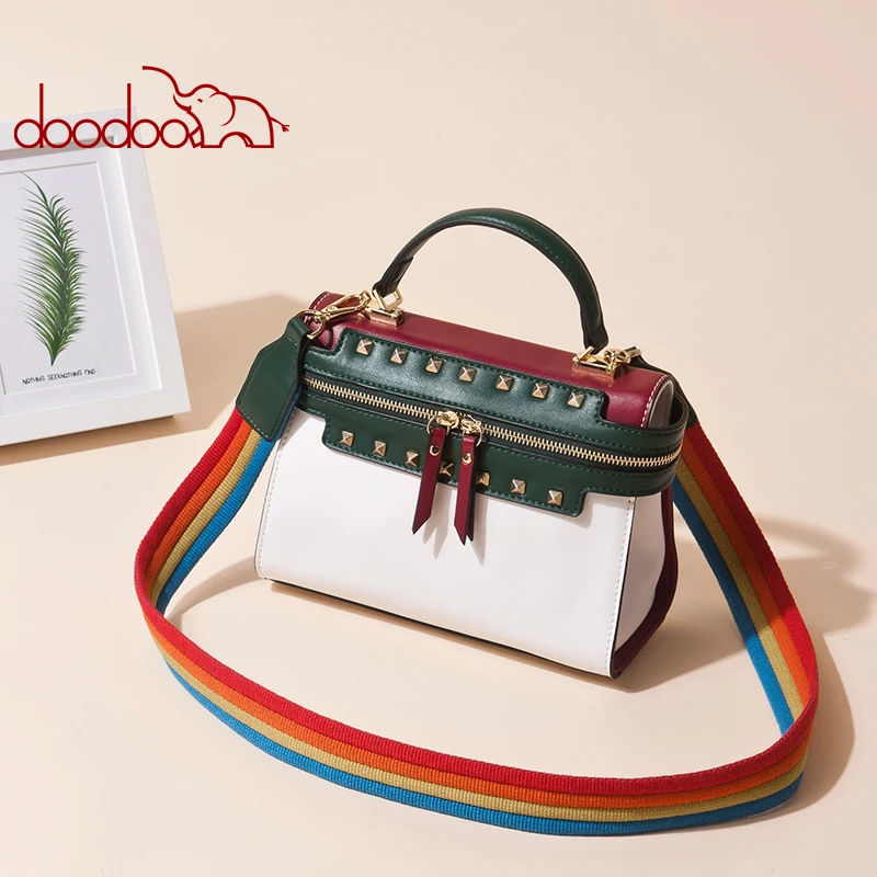 

DOODOO Brand Women Handbags Women Fashion PU Leather Women Bags Handbag Women Shoulder Bags Rainbow Strap purses and handbags