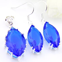

Luckyshine Newest Fire Eye Blue Cubic Cubic Zirconia Silver Pendants Necklaces Dangle Earrings Jewelry Sets for Holiday Gift