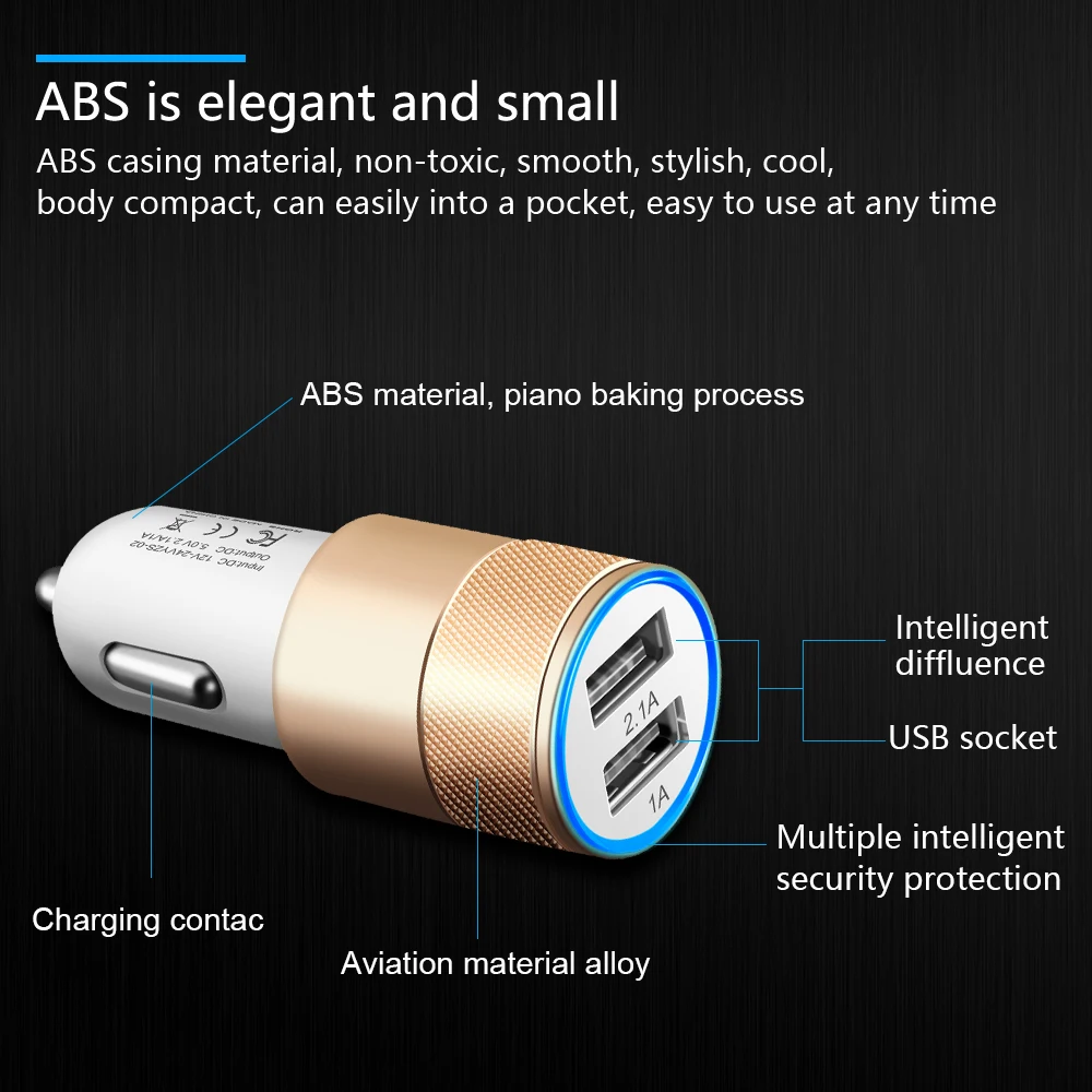 العالمي البسيطة المزدوجة usb شاحن ل فون سامسونج هواوي xiaomi meizu سيارة شاحن الهاتف 2.1 usb محول led ضوء سيارة usb-c 5 v