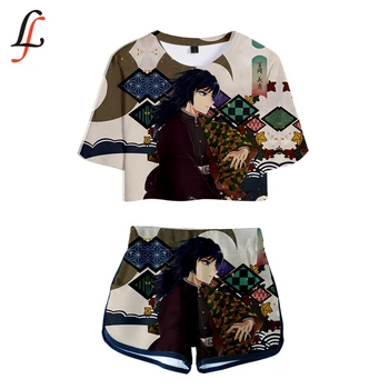 

Kimetsu no Yaiba 3D Modis Hot Sexy Two Piece Sets Soft T-shirt and Elastic Shorts Kpop Harajuku New Fashion Sexy Style Tops