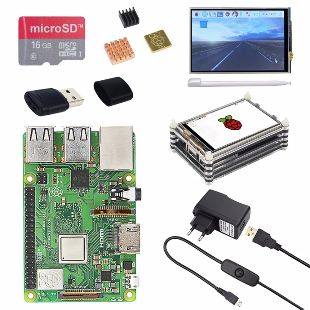 

Original Raspberry Pi 3B Plus + 3.5 inch Touch Screen + Case + Power Supply + Heat Sink for Raspberry Pi 3 Model B+ 3B Plus