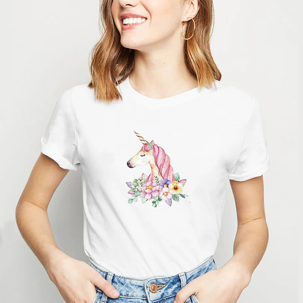 

3D Printed Women T Shirts Creative Art Design Cartoon Unicorn T-Shirt Female 100% Pure Cotton Casual Summer Top Tees Shirt Homme