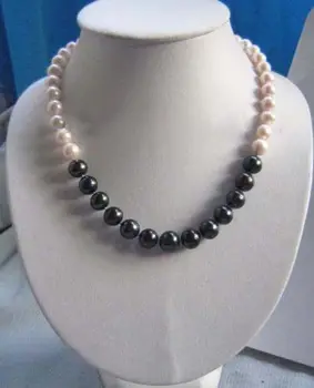

14k/20 gold clasp AAA 9-12MM NATURAL Black with white PEARL NECKLACE