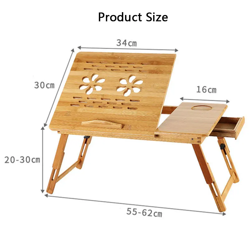 Регулируемый бамбуковый столик для ноутбука студенты общежития кровать стол складной стол для ноутбука с отверстием охлаждения с ящиком