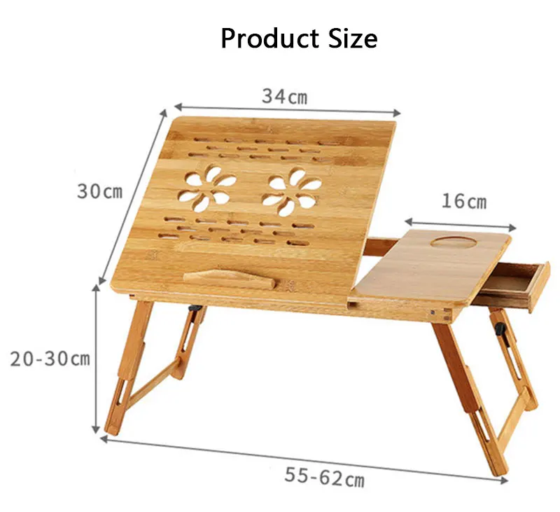 Регулируемый бамбуковый столик для ноутбука Студенческая кровать стол складной стол для ноутбука с охлаждающим отверстием с ящиком 50*30 см