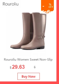 Rouroliu Для женщин модные смешанные цвета, плоский каблуки дождь сапоги до колена Нескользящие резиновые сапоги женские водонепроницаемые туфли TR217