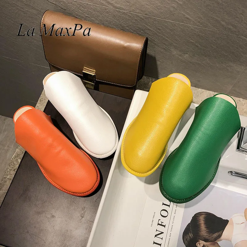 

Women Slippers Flat Women Shoes Slip On Flat Mules Fashion Faux Candy Color Ladies Shoes Loafer Flip Flop Beach Muller Shoes