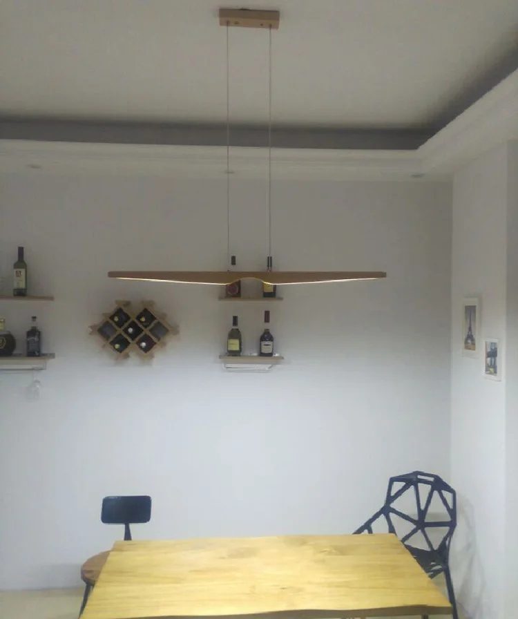 Современный деревянный светодиодный подвесной светильник из бука, деревянный линейный длинный подвесной светильник, скандинавский светильник для столовой, кухни, бара, офиса