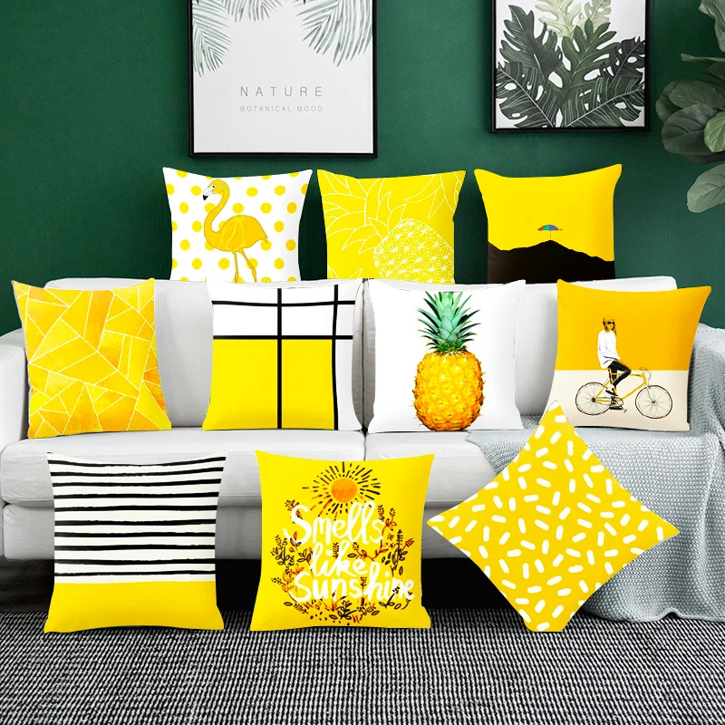 

shincoo Geometric Cushion Covers Yellow Pineapple Leaf Diamond Wave Pillowcase Throw Pillow Case Sofa Car Waist Cushion Cover